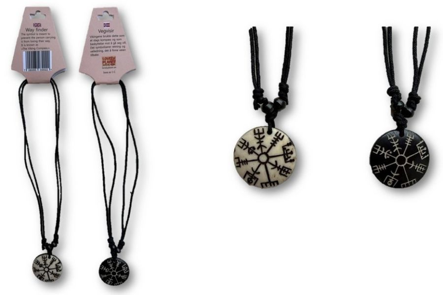 Anheng i bein med norr&oslash;ne vikingsymboler